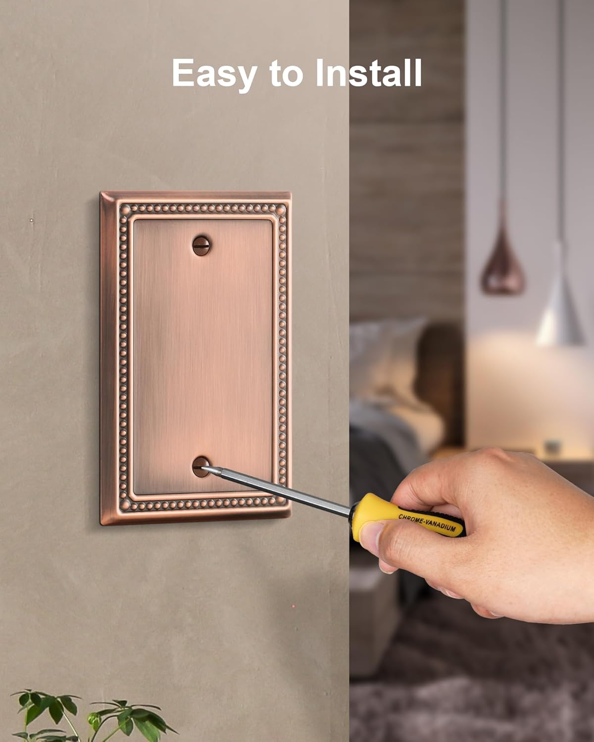 2-Pack Blank Outlet Cover Wall Plate, Metal Switch Plates Outlet Covers, Antique Copper Pearls