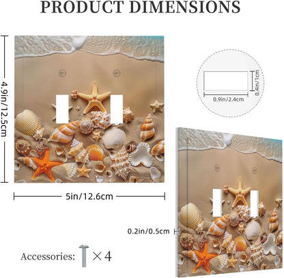 Decorative Switch Covers Plate Beachy Sea Ocean Seashell Starfish 2 Gang Wall Plate Unique Double