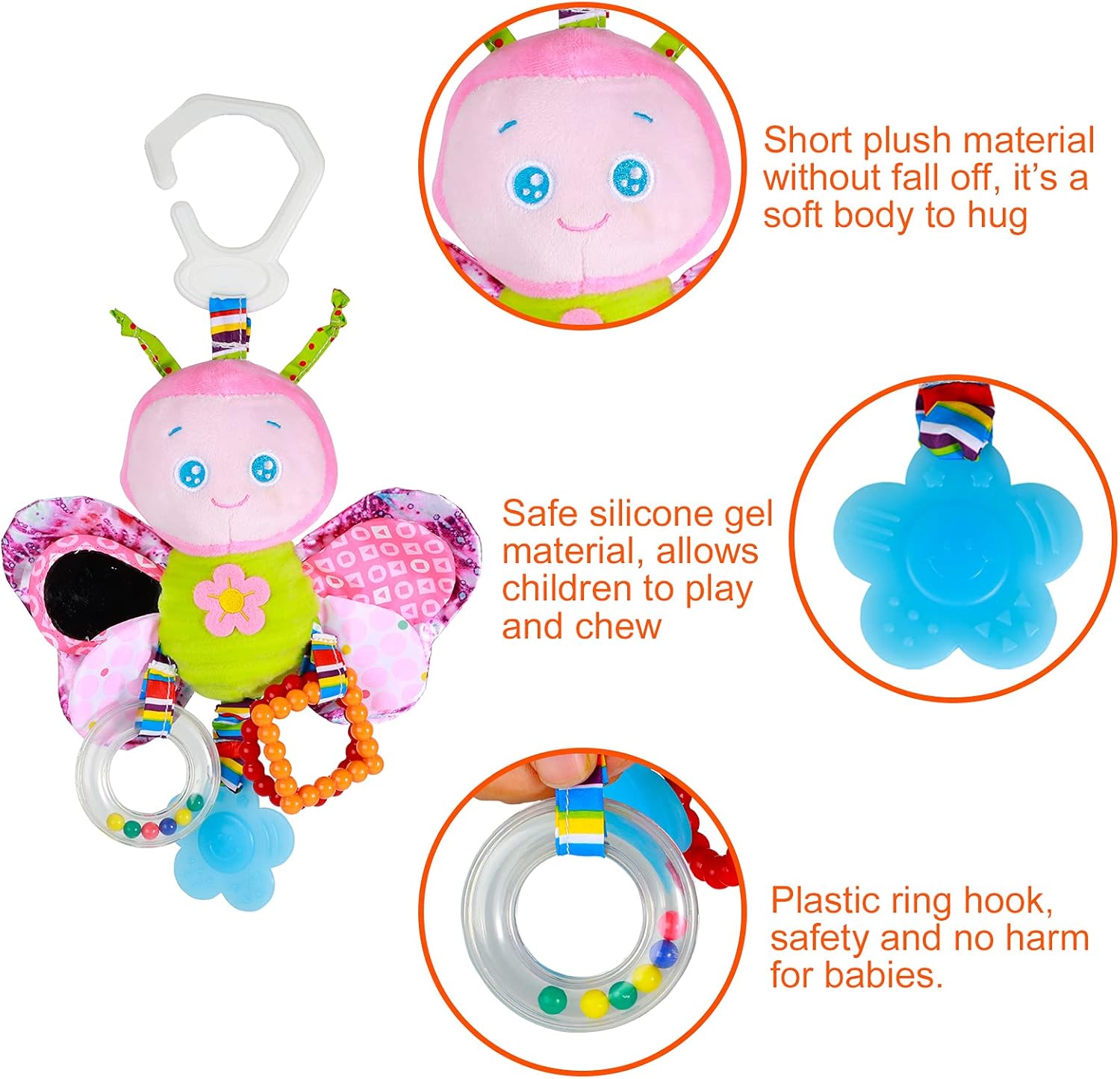 Baby Stroller Toy and Car Seat Toy for Infant with Teether Hanging Rattle Toys Clip on Stroller Toy