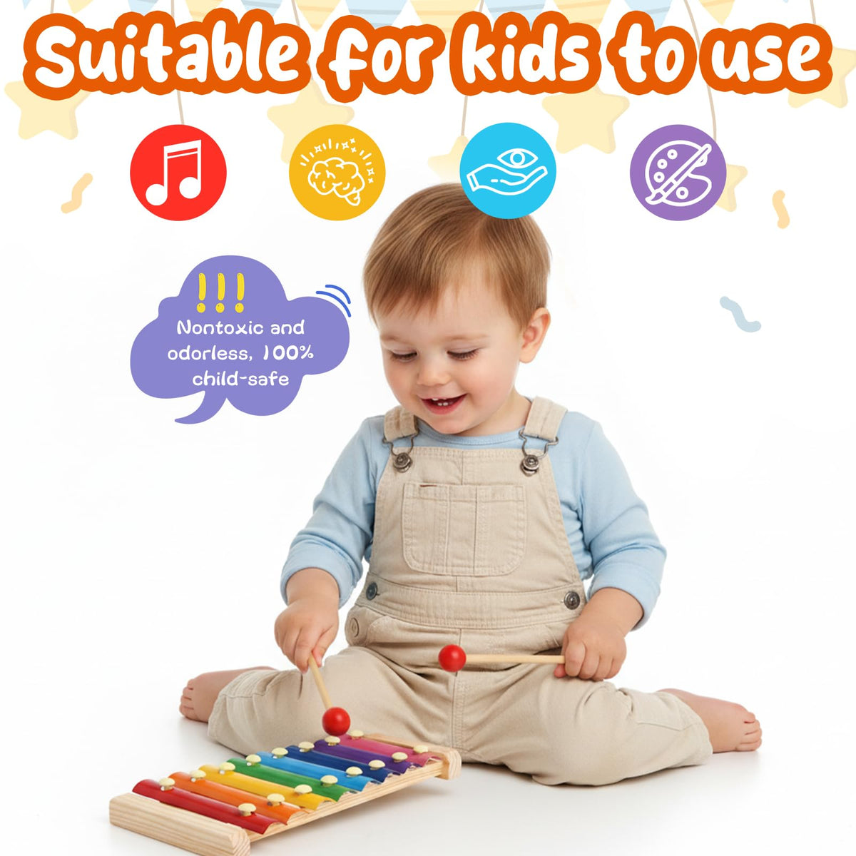 MCPINKY Xylophone for Kids with 2 Mallets, Wooden, Rainbow