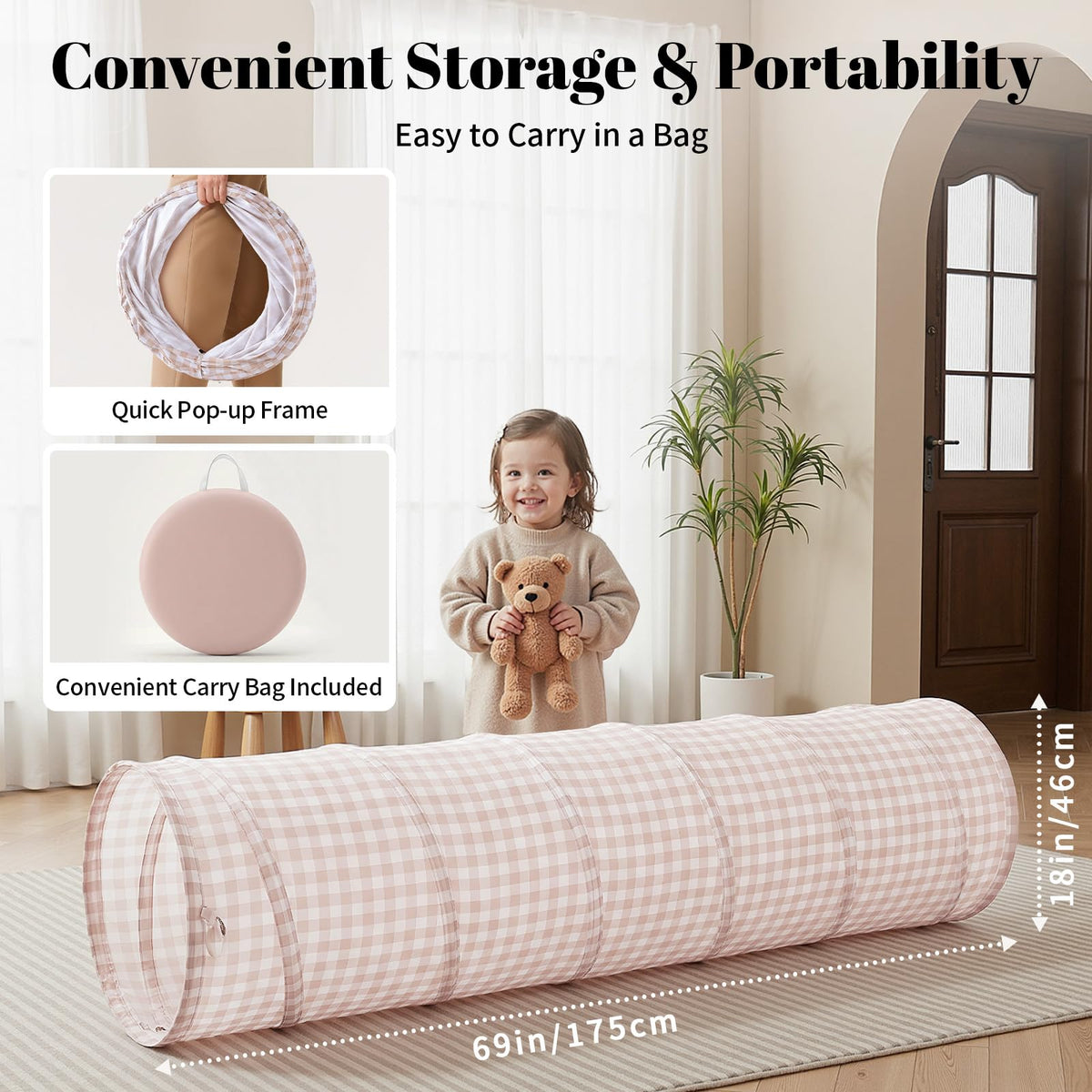 Suncuber Tunnel Toys for Toddlers: Pop Up Kids Play Tunnel with Carry Bag - Collapsible Peachskin