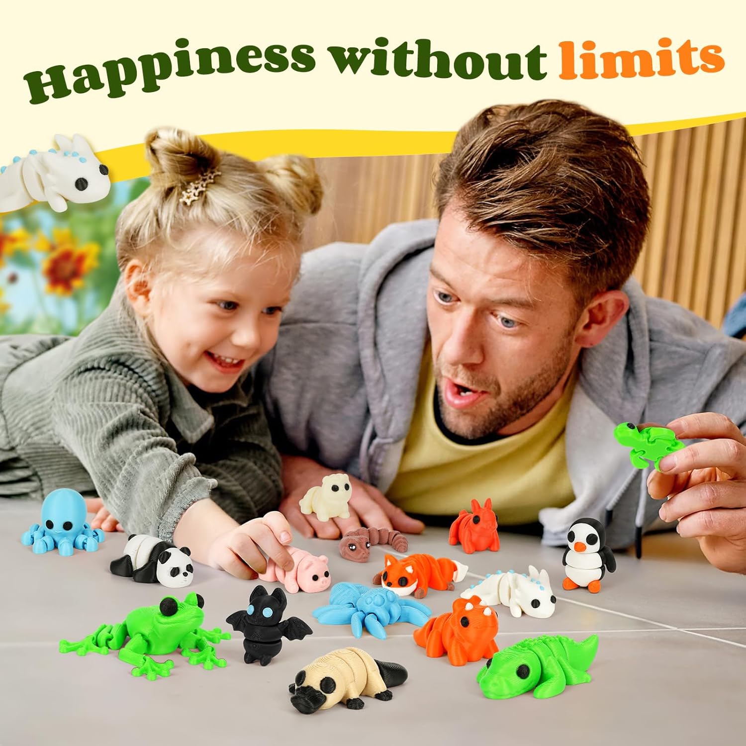 SHUWND16 PCS Mini Animals Set,3D Printed Little Animals Articulated Flexible Fidget Toy,Tiny