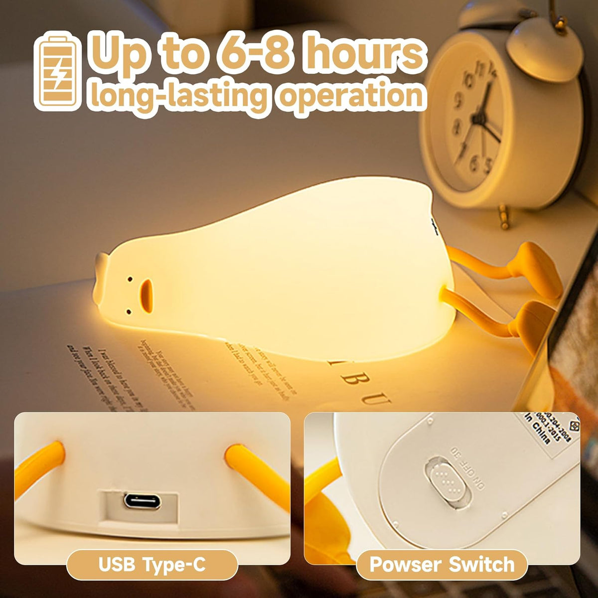 Cute Duck Lamp,Fun Lying Flat Duck/Chicken/Pig/Rabbit/Panda Night Light,LED Squishy Animal Novelty