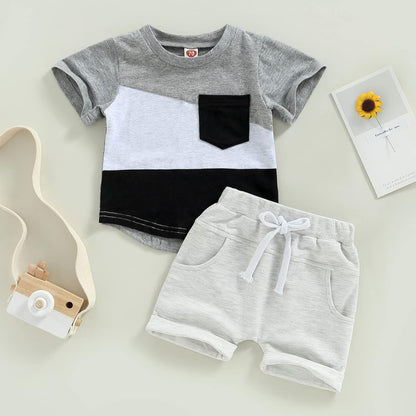 fhutpw Baby Toddler Boy Clothes Summer Outfits 6 12 18 24 Months Patchwork Short Sleeve T Shirt &