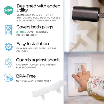 Clear Double Outlet Covers Baby Proofing (10 Pack, 20 Sockets) | Baby Proof Plug Covers for