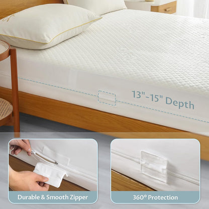 Full Size Mattress Protector with Zipper - 100% Waterproof Zippered Mattress Cover - Soft & Cooling