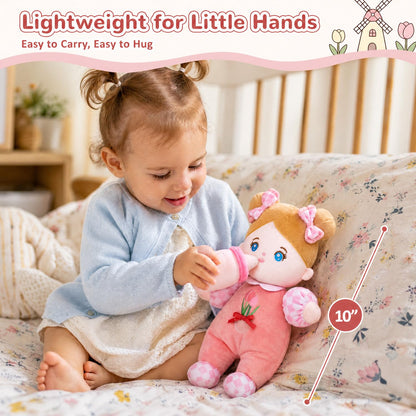OUOZZZ Soft Plush Baby Doll 10" Tulip Pink Snuggle Buddy
