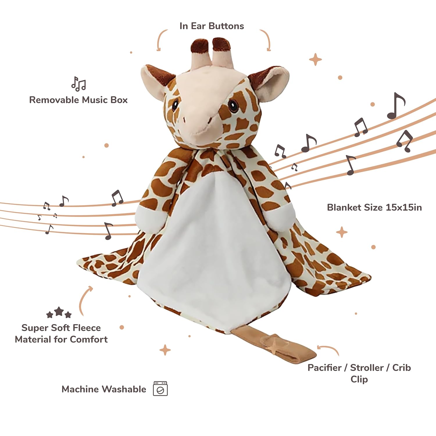 Love By Emi Baby Music Lovey Brown Giraffe, Baby Sleep Soother for Crib & Cuddle Bedtime, White