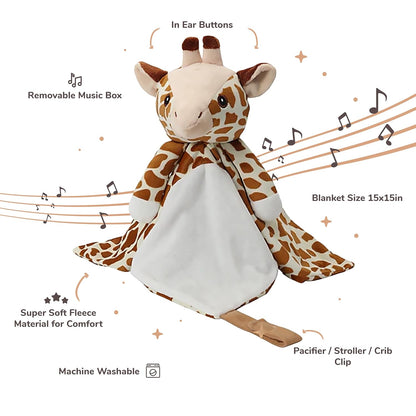 Love By Emi Baby Music Lovey Brown Giraffe, Baby Sleep Soother for Crib & Cuddle Bedtime, White