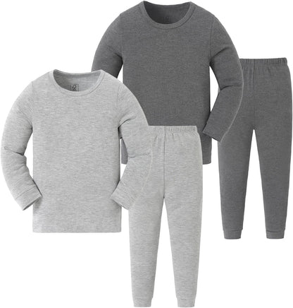 JunNeng Bamboo Viscose Pajamas for Toddler Baby, Boys Girls Solid Snug Fit Pajamas Long Sleeve