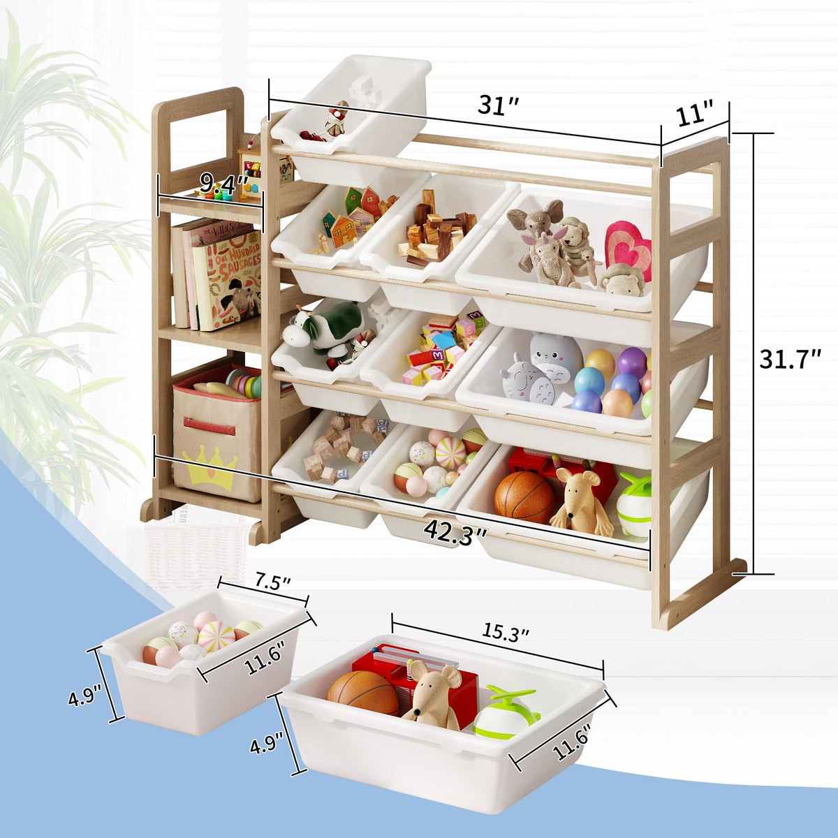 Toy Storage Organizer - Toy Organizers and Storage with Bookshelf, Toy Storage Shelf with 3 Shelves