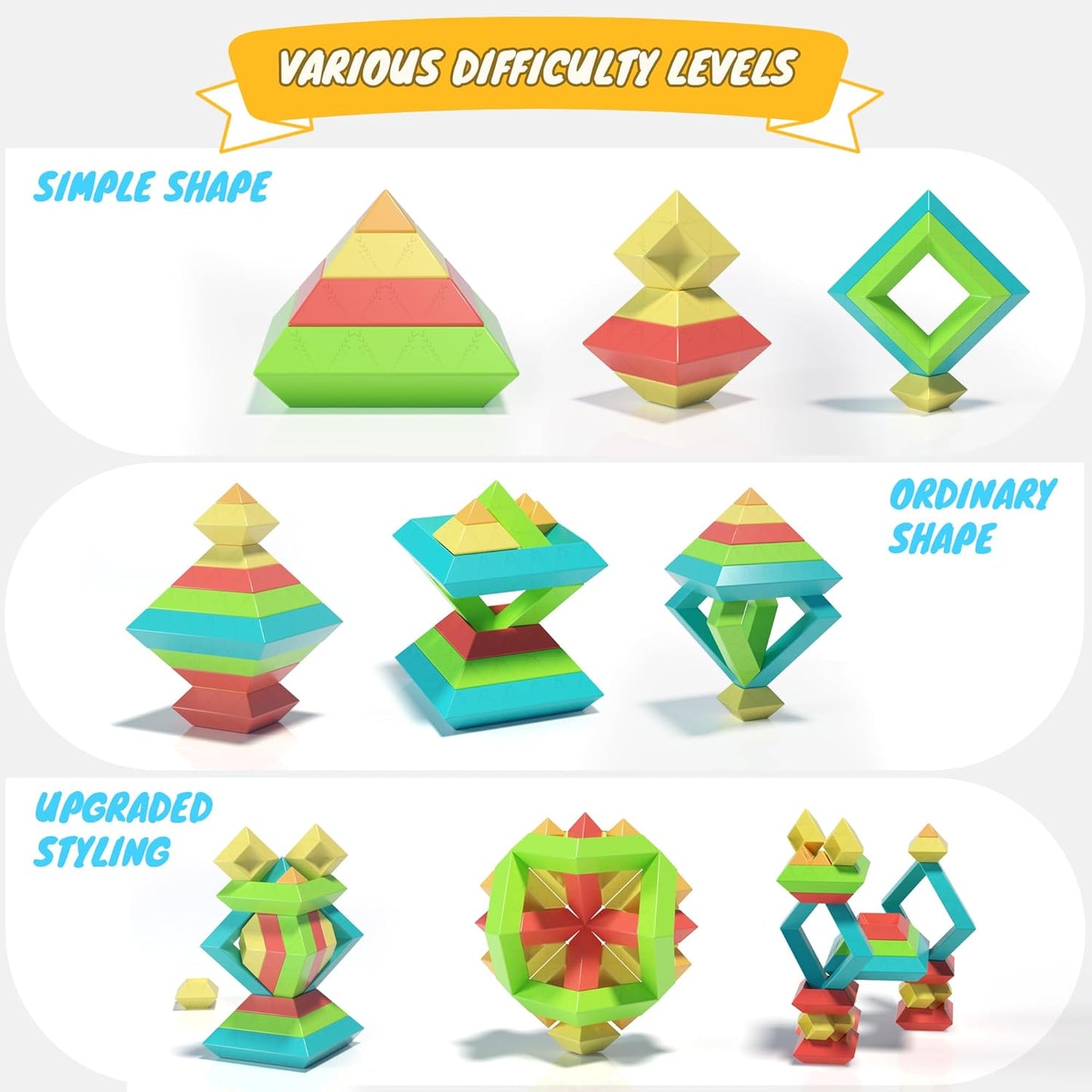 Montessori Toys for Ages 1-3 2-5 Toddlers Kids Baby,Pyramid Stacking Building Toys,3D Preschool