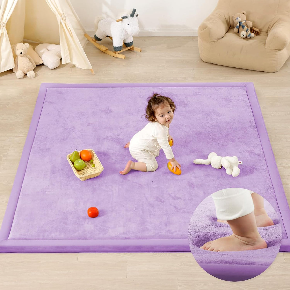 Ultra Soft Baby Play Mat,1.3" Thick Elasti-Foam Tummy Time Mat for