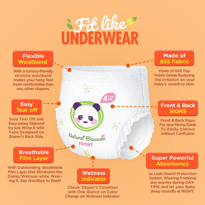 Pull-On Baby Diapers | Ultra-Slim, Hypoallergenic, Super Soft, Vegan | Size 4 (2T-3T, 20-31 lbs) |