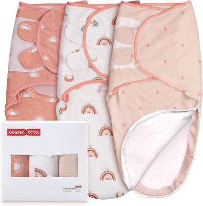 GLLQUEN BABY 3-Pack Baby Swaddle Sleep Sacks with Zipper for Newborn - Baby Swaddles 0-3 Months