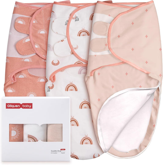 GLLQUEN BABY 3-Pack Baby Swaddle Sleep Sacks with Zipper for Newborn - Baby Swaddles 0-3 Months