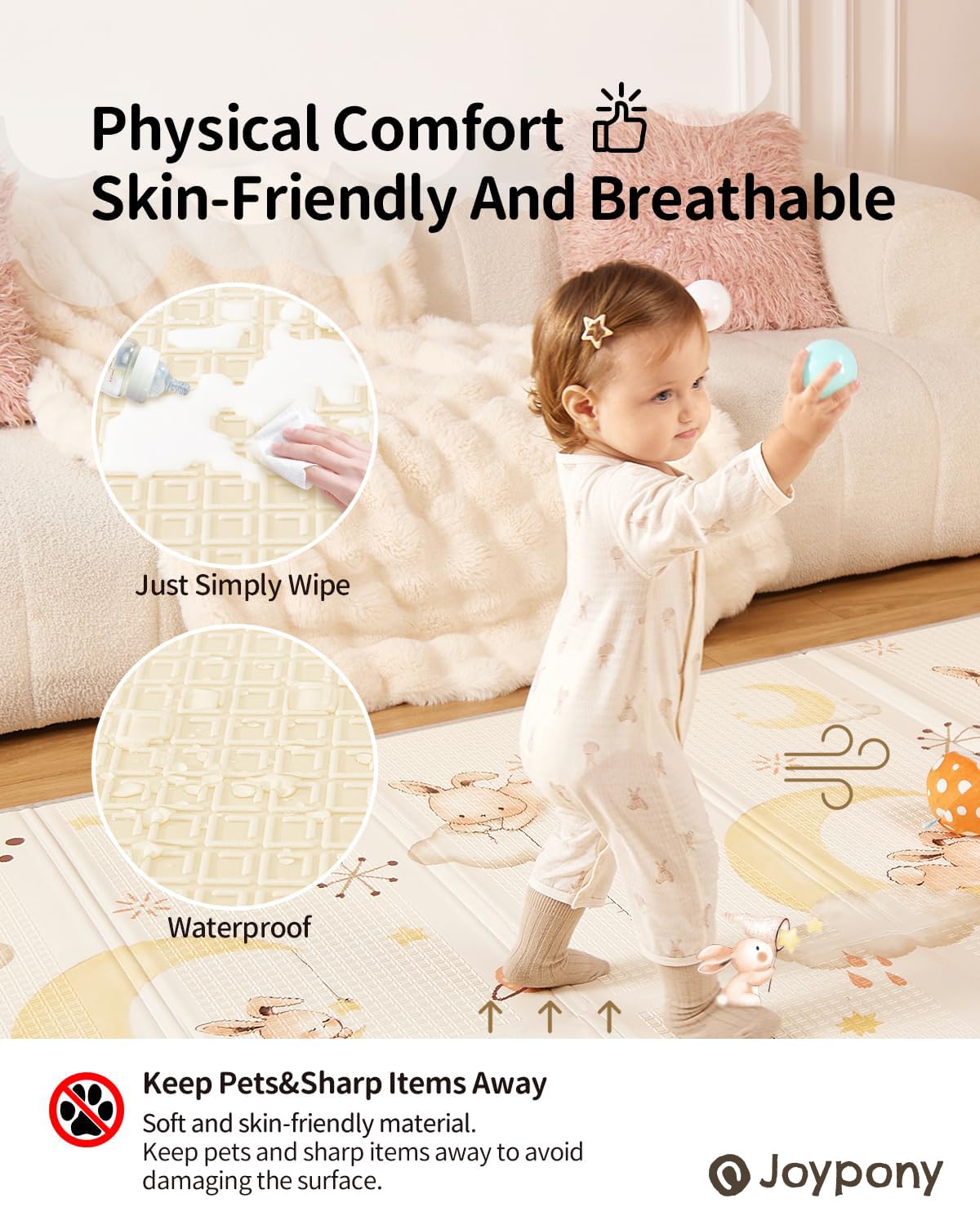 Baby Play Mat 71x59 Inches, Foldable Play Mats for Babies and Toddlers, Waterproof & Anti-Slip