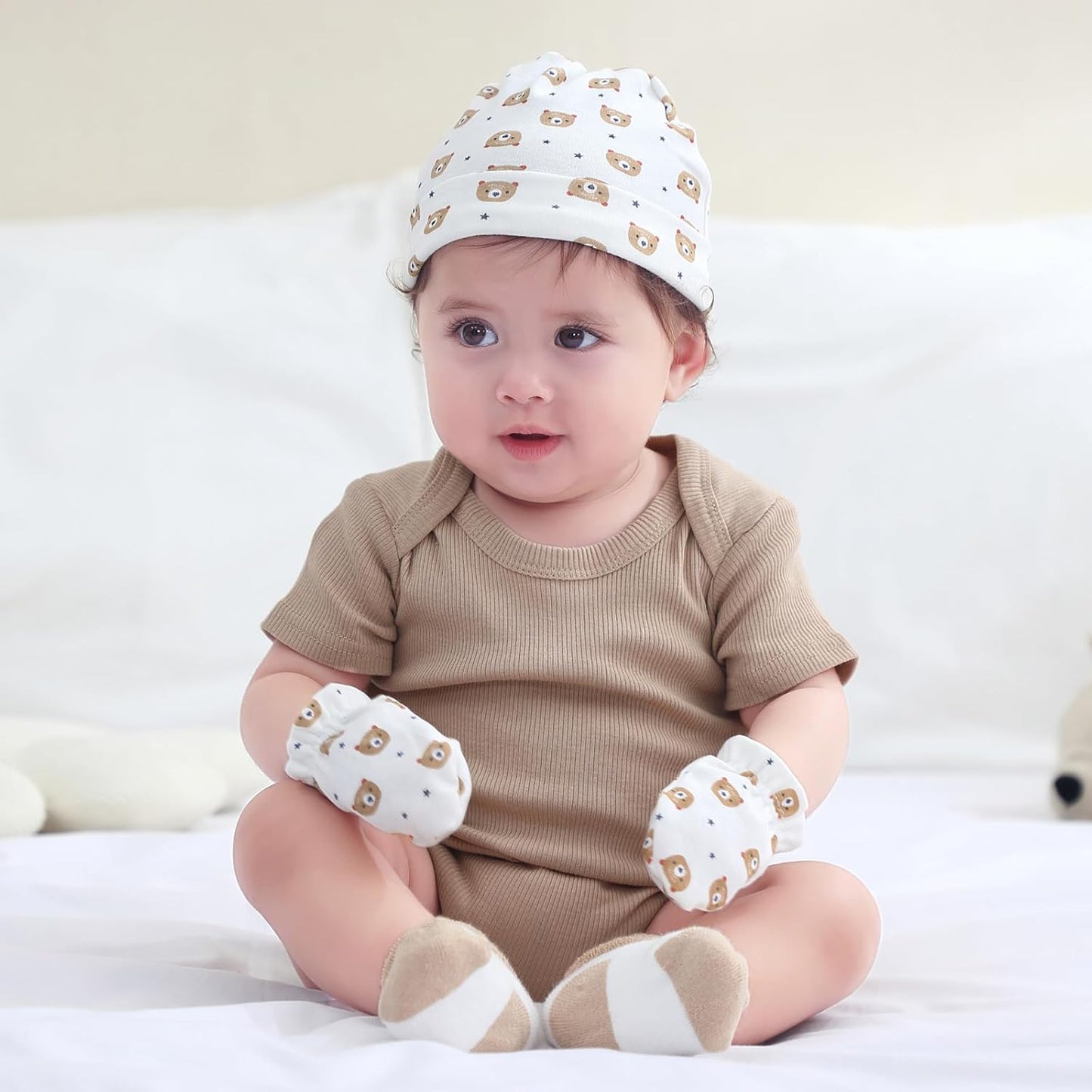 Baby Hats Mittens and Socks Set Cotton Newborn Hat Beanie Soft Infant Girls Boys Caps Gloves 0-6