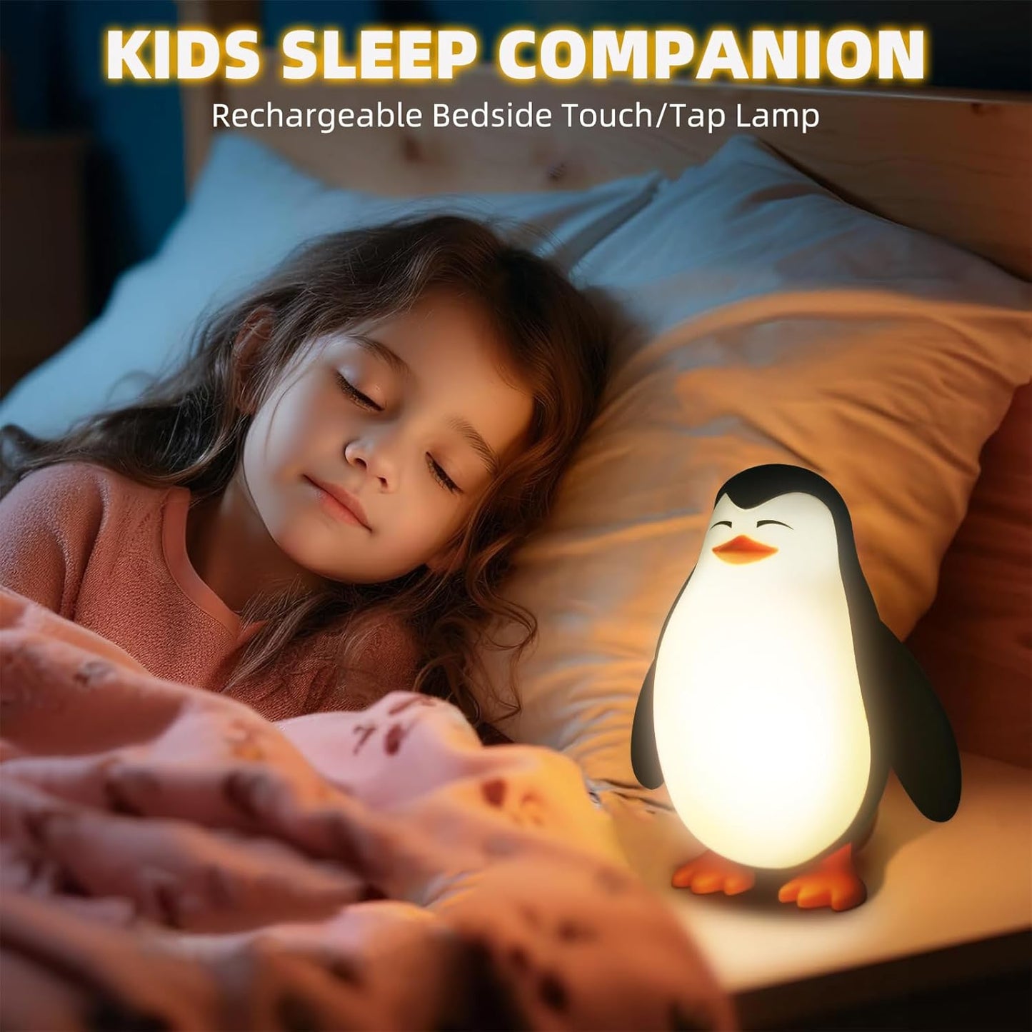 Tcamp Cute Penguin Night Light for Kids, 3 Level Dimmable Nursery Nightlight Lamp, Cute Silicone
