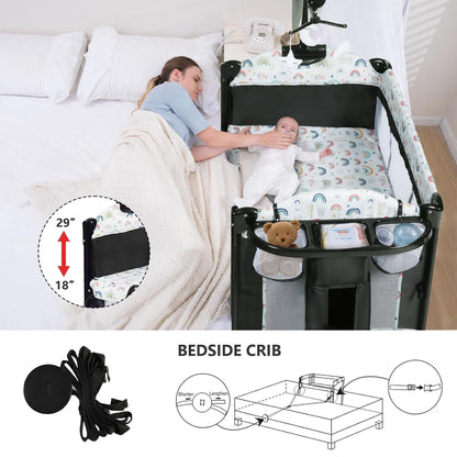 Kinder King 4 in 1 Portable Nursery Center, Foldable Baby Bedside Crib w/Bassinet, Infant Pack n