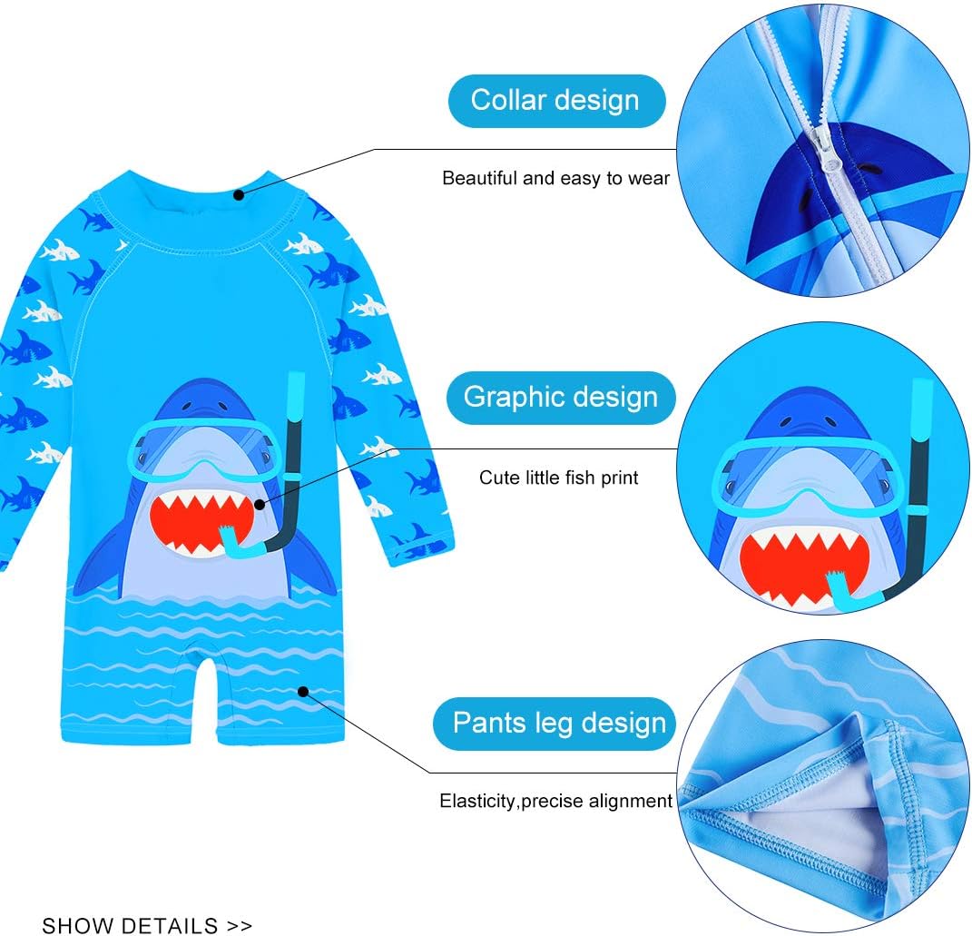 uideazone Baby Boys One Piece Swimsuit Long Sleeve UPF 50+ Rash Guard Bathing Suit Swimwear with