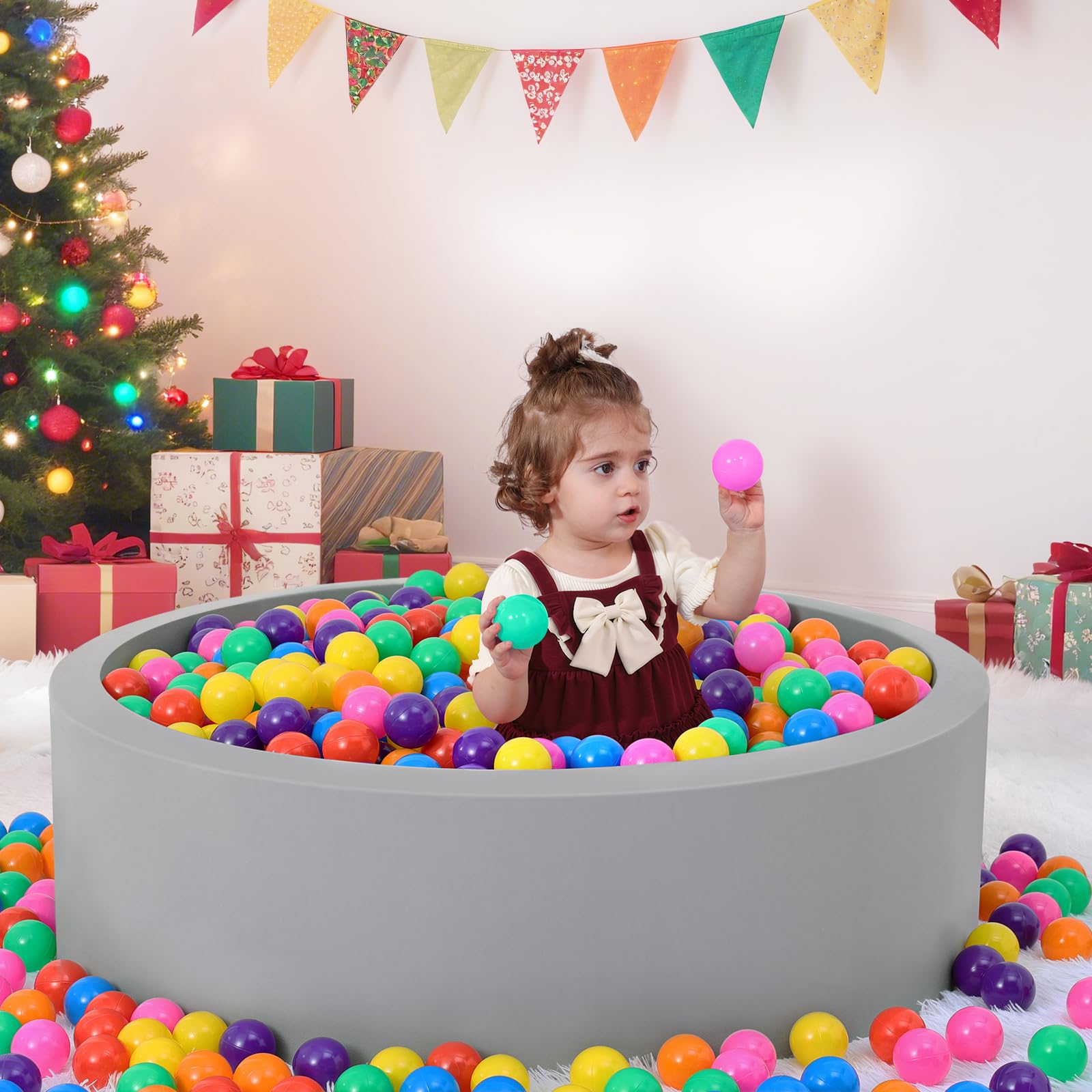 Wilwolfer Foam Ball Pit for Toddlers with 100 Balls, Large Baby Ball Pit for Babies with Soft