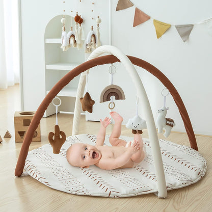Razee Baby Gym Mat Infant Activity Gym Mudcloth Baby Activity Center with Play Mat with 5 Toys for