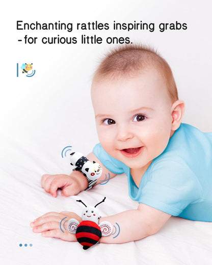 Infinno High Contrast Baby Toys Infant Rattle Socks and Wristband Set, Ideal Baby Sensery Toy Gifts