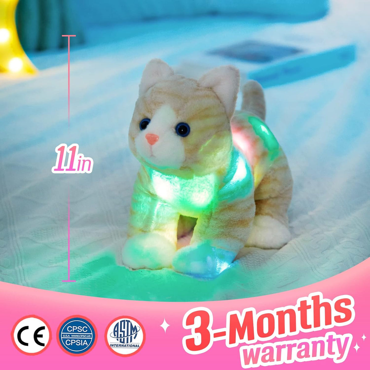 Glow Guards 14'' Light up Kitty Stuffed Animal Soft Realistic Cat Plush Toy with LED Night Lights