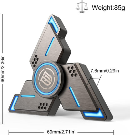 ATESSON Fidget Spinners Toy,3 to 5 min Spins,Gray Metal with Blue Luminous High Speed Bearing