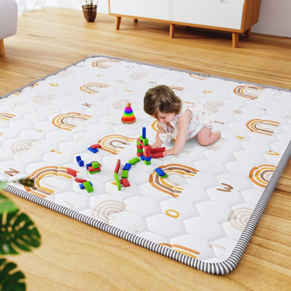 Boho Rainbow Baby Play Mat 50" X 50" Playpen Mat Thicken One-Piece Baby Crawling Mat Non-Slip
