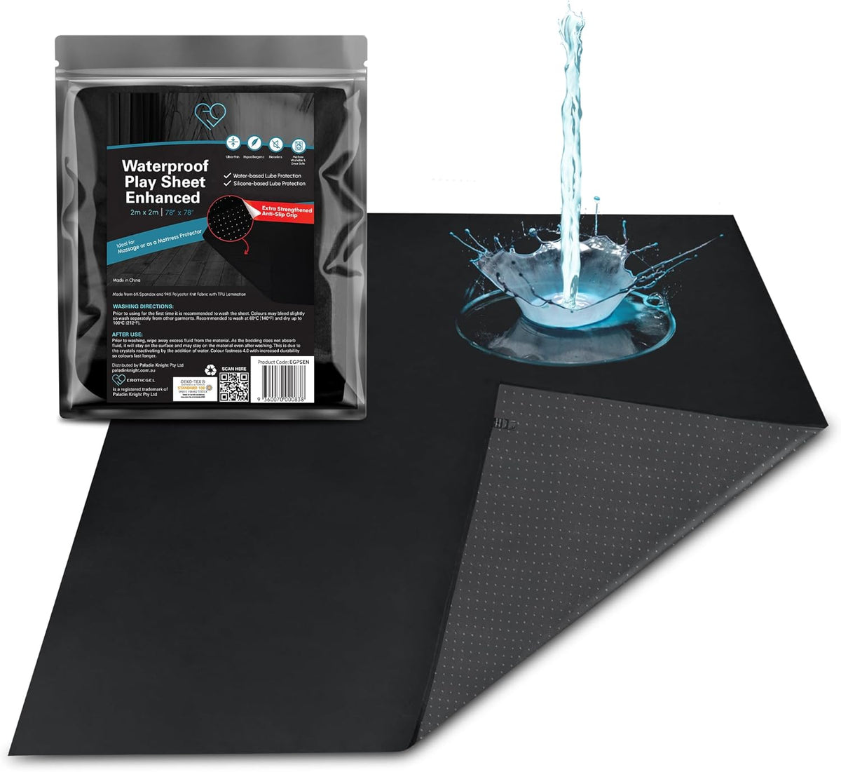 Black Waterproof Flat Play Sheet (79”x79”), Anti-Slip Mattress Topper with Strengthened Grip