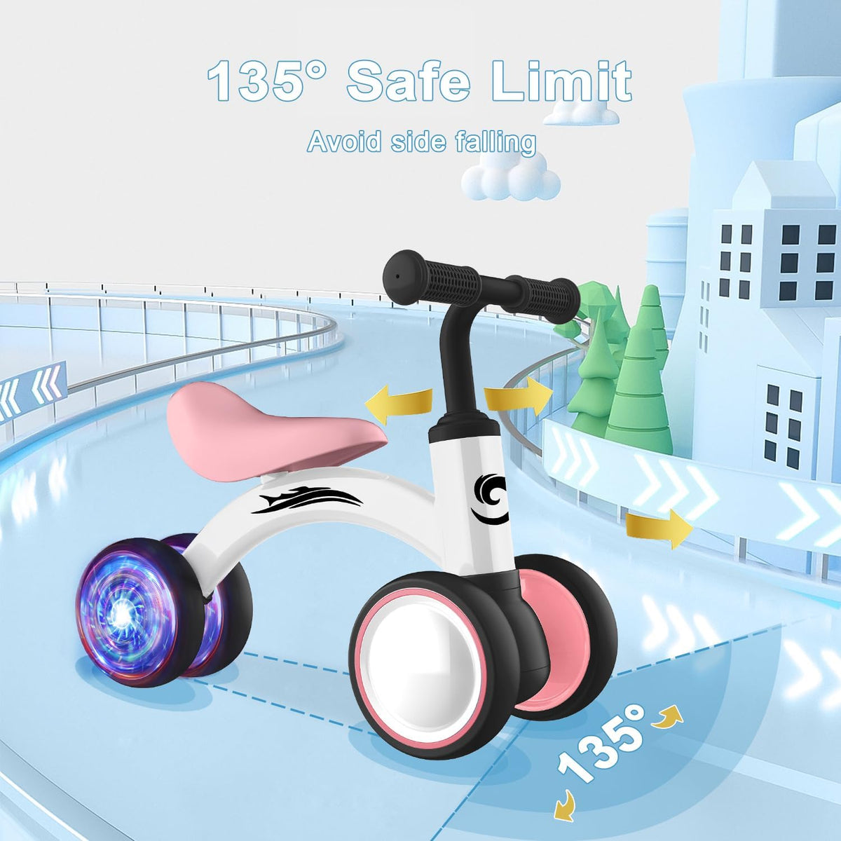 Colorful Lighting Baby Balance Bike Toys for 1 Year Old Girl Gifts, 10-36 Month Toddler Balance