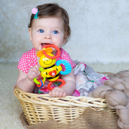 KiddoLab Twist & Rattle Musical Bee Light-Up Toy and Teething Ring for Toddlers - Sensory Chew and