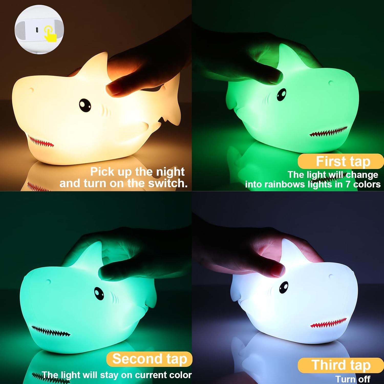 Tremdwoto Night Light for Kids, 7 Colors Shark Night Light Rechargeable Squishy Silicone LED