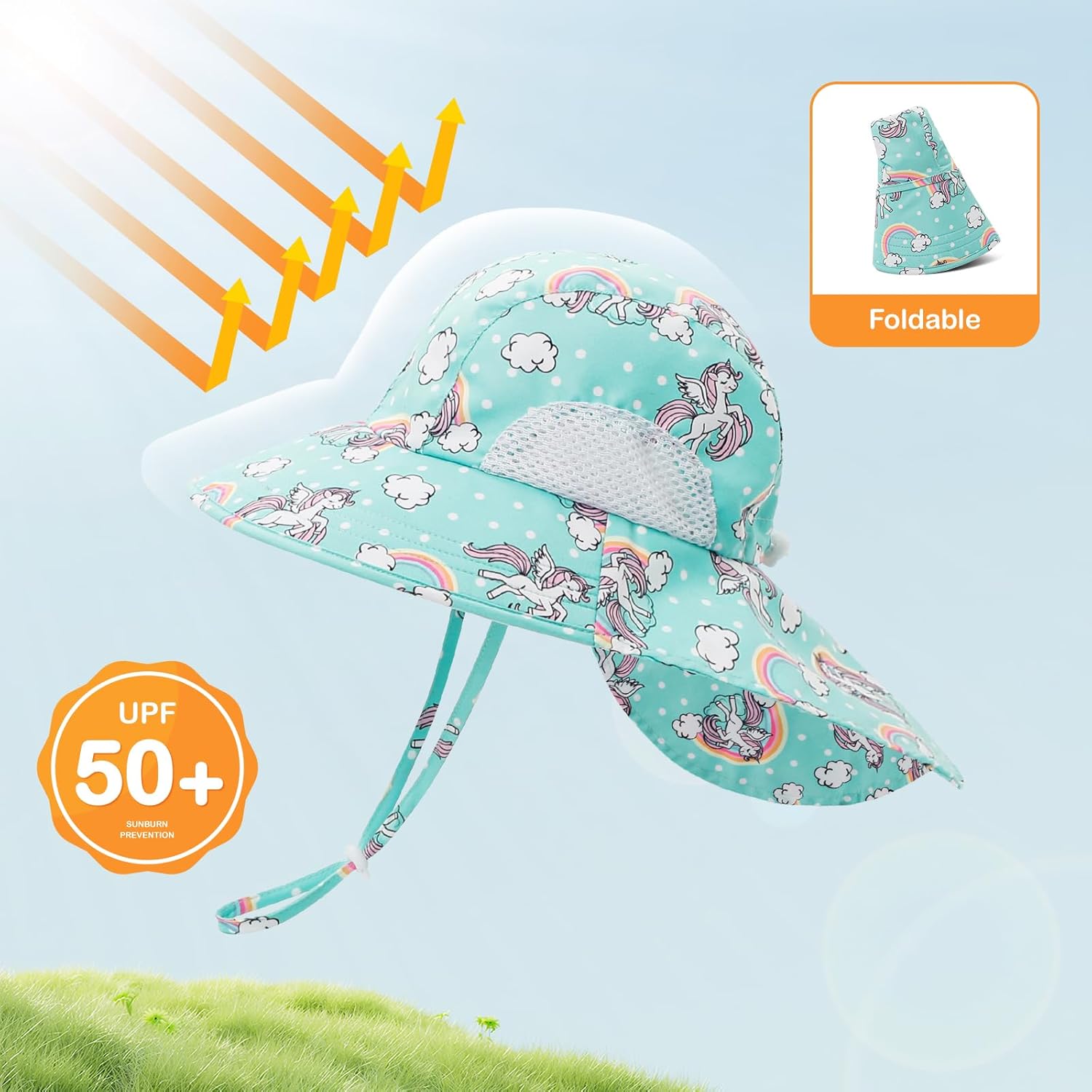 Baby Sun Hat UPF 50+ Mesh Liner Toddler Bucket Hats with Wide Brim Neck Flap for Outdoor Beach Swim