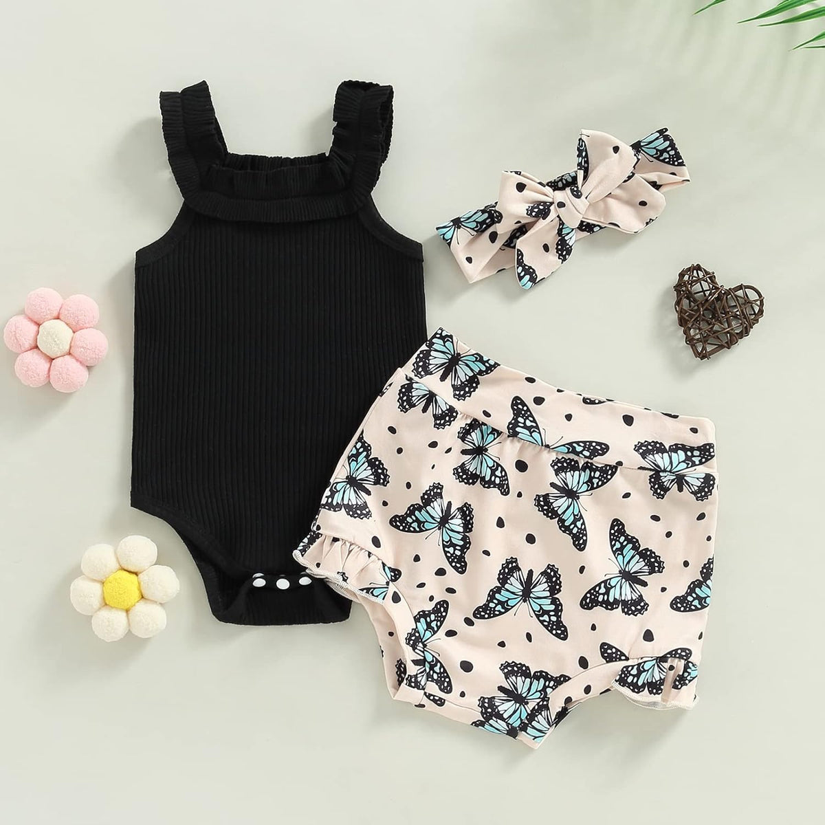 fhutpw Baby Girl Clothes Summer Cute Outfits 3 6 12 18 Months Spaghetti Strap Romper & Floarl