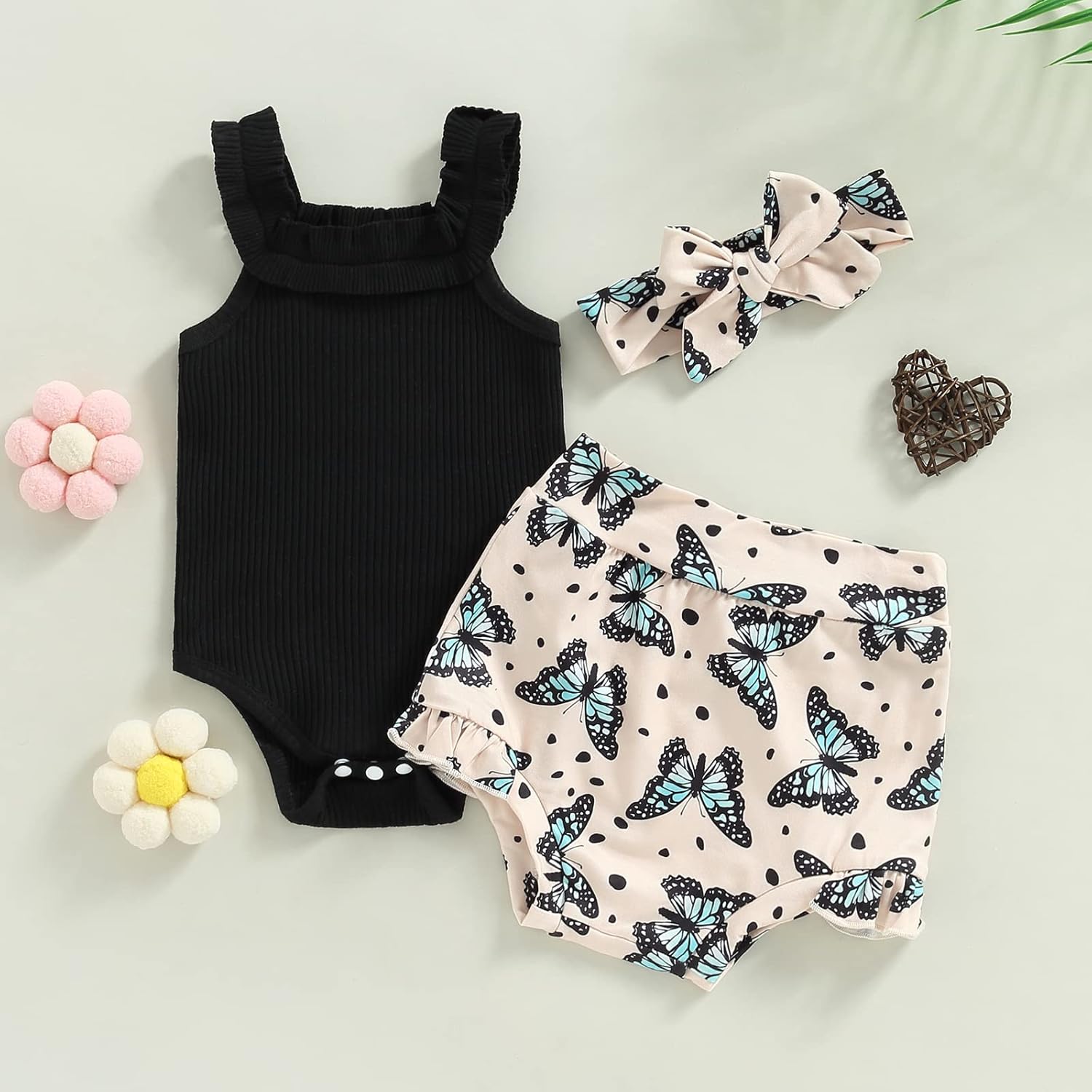 fhutpw Baby Girl Clothes Summer Cute Outfits 3 6 12 18 Months Spaghetti Strap Romper & Floarl