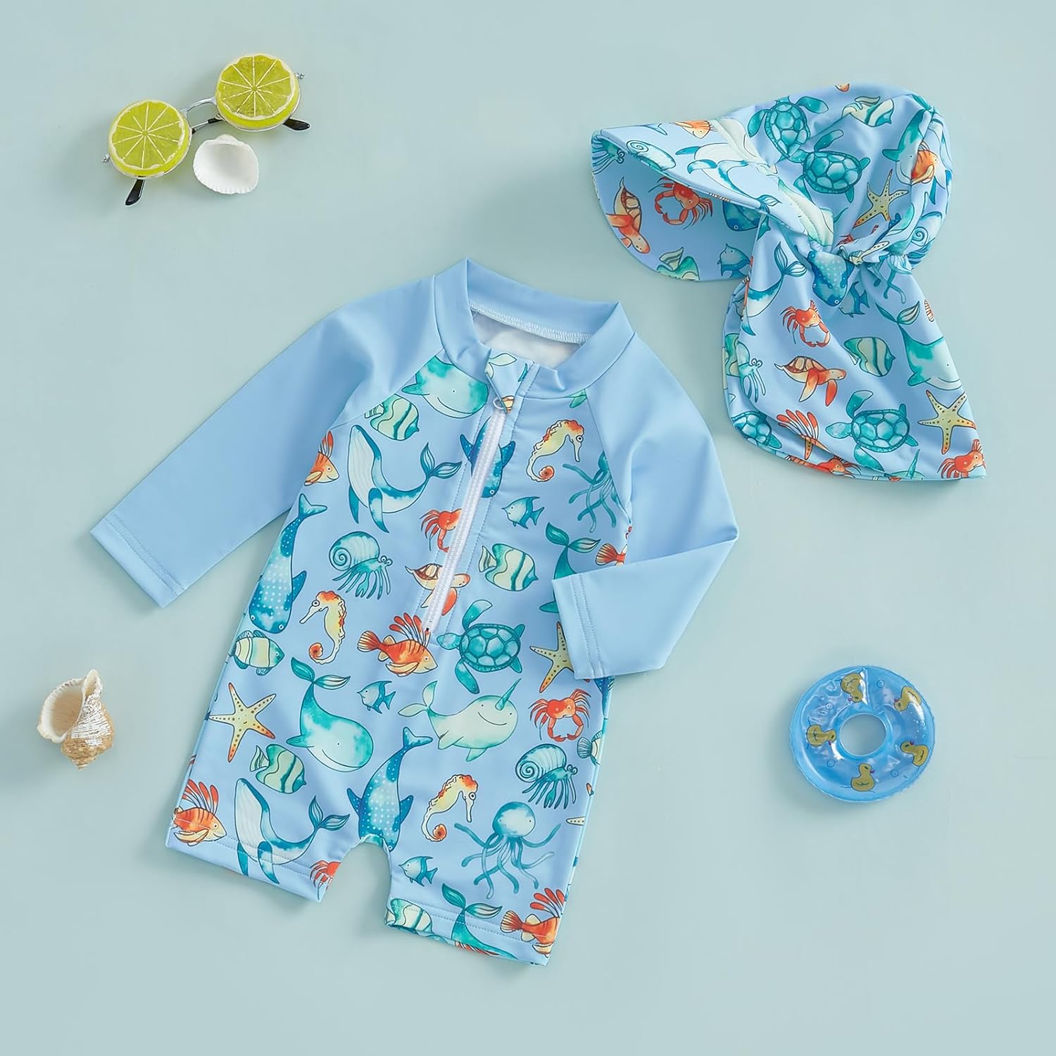Hnyenmcko Baby/Toddler Boy Rash Guard Swimsuit Long Sleeve One Piece Zipper Swimwear Sunsuit Infant