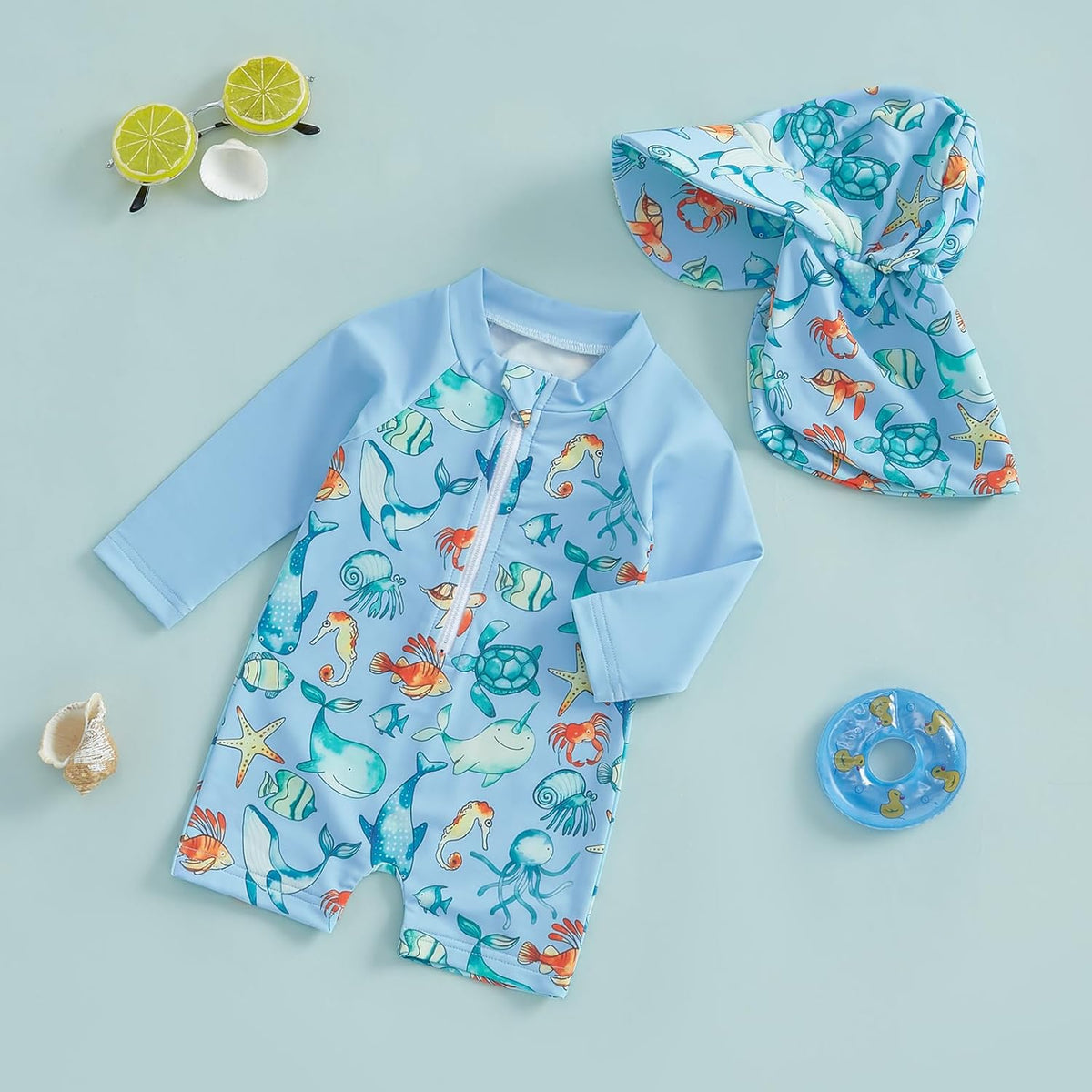 Hnyenmcko Baby/Toddler Boy Rash Guard Swimsuit Long Sleeve One Piece Zipper Swimwear Sunsuit Infant