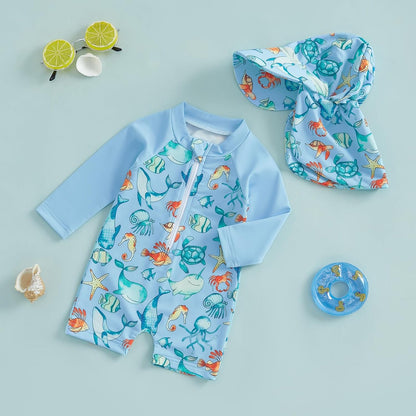 Hnyenmcko Baby/Toddler Boy Rash Guard Swimsuit Long Sleeve One Piece Zipper Swimwear Sunsuit Infant