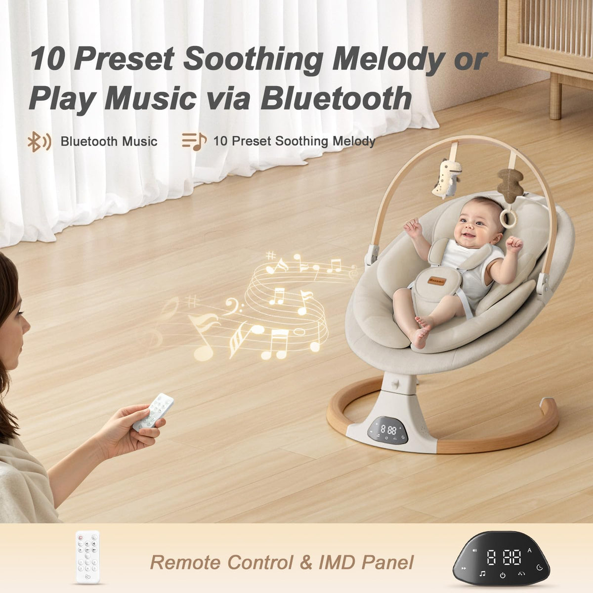 Monamii Baby Swings for Infants, Bluetooth Infant Swing with Music Speaker