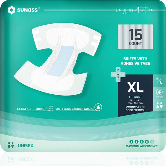 SUNKISS TrustPlus Adult Diapers with Maximum Absorbency, Disposable Incontinence Briefs with Tabs