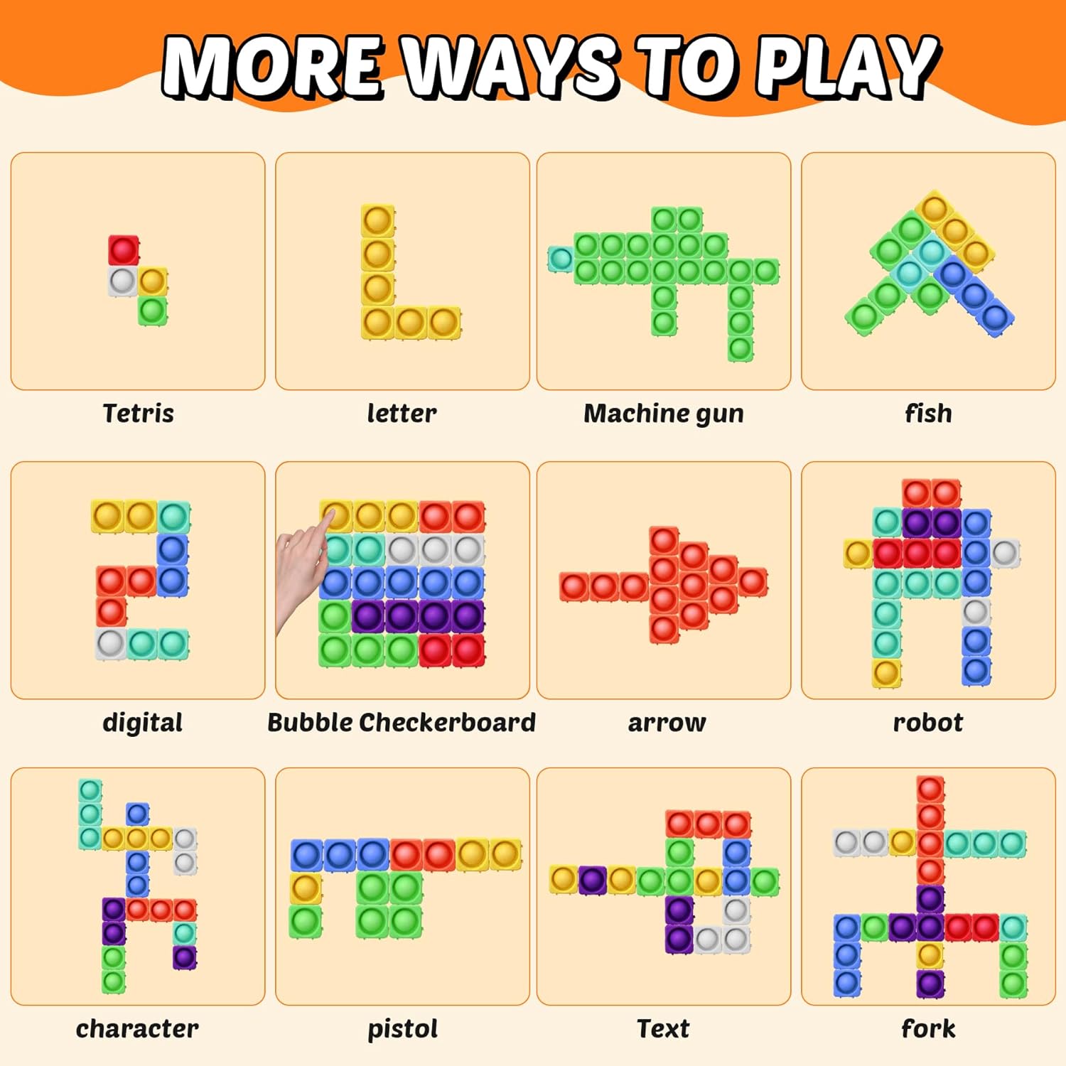Giant Pop Blocks Bubble Premium Silicone Pop Fidget Blocks for Endless Joy and Education - Vibrant