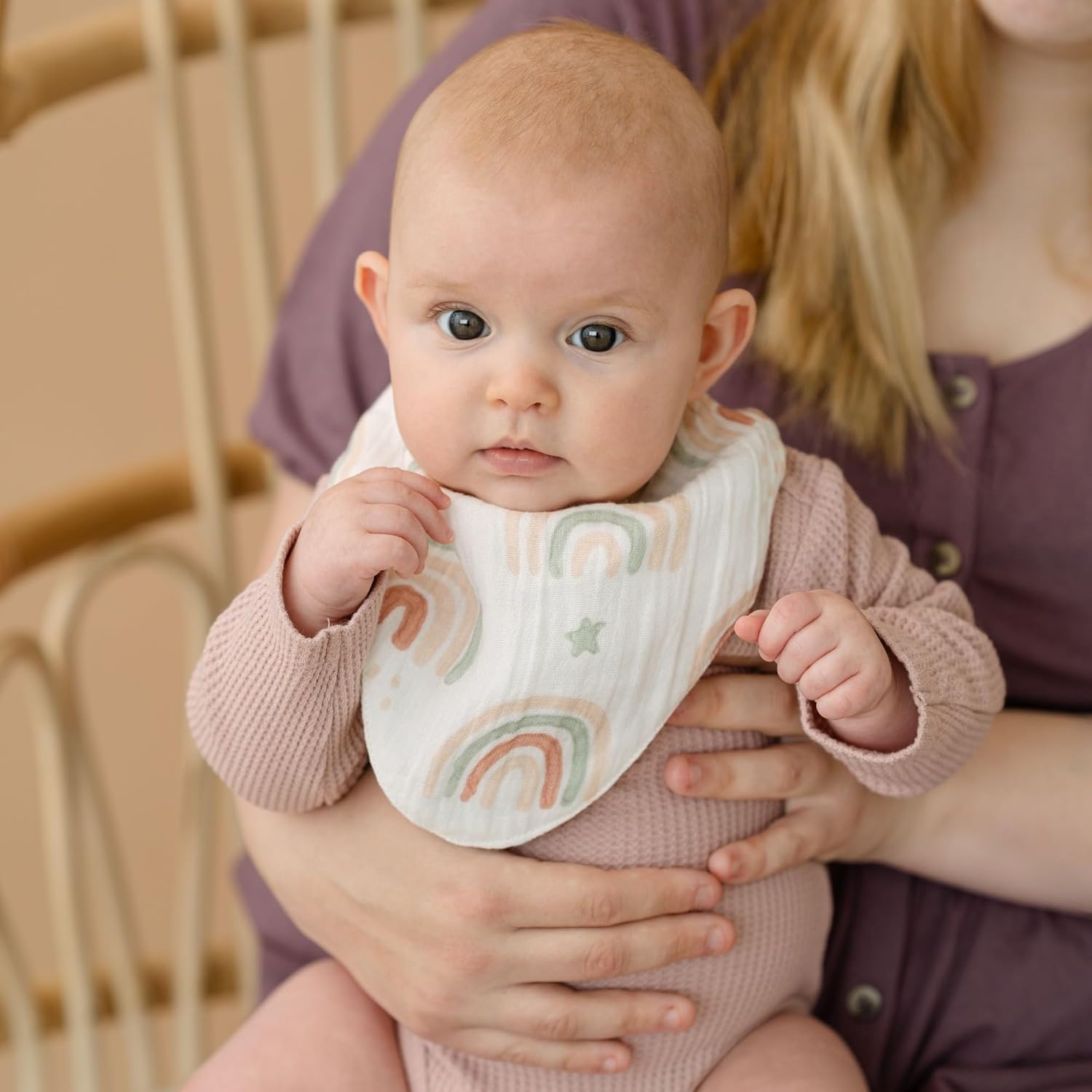 Crane 100% Cotton Baby Bib Set - Butterfly & Rainbow Muslin Bibs - Set of 3 Drool Bibs for Baby