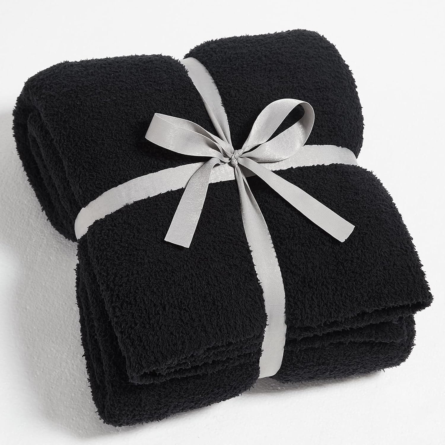 CYMULA Super Soft Knit Throw Blanket Twin Size Black-Lightweight Plush Fuzzy Fluffy Warm Cozy