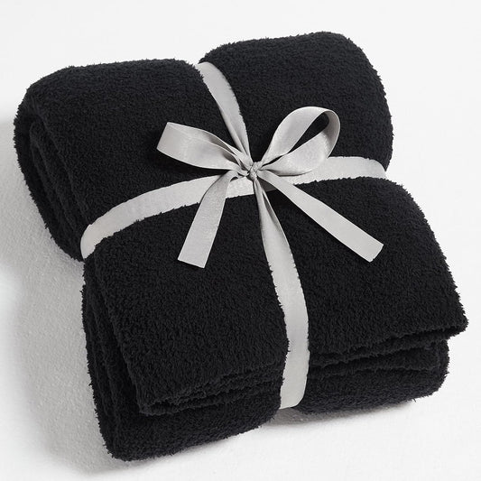 CYMULA Knit Throw Blanket for Couch Black-Super Soft Lightweight Plush Fuzzy Fluffy Cozy Blankets
