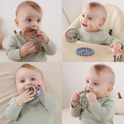 3 Pack Ring Teether Baby Infant Toys, Baby Essentials, Silicone Teething Ring Toys for Babies 0-6