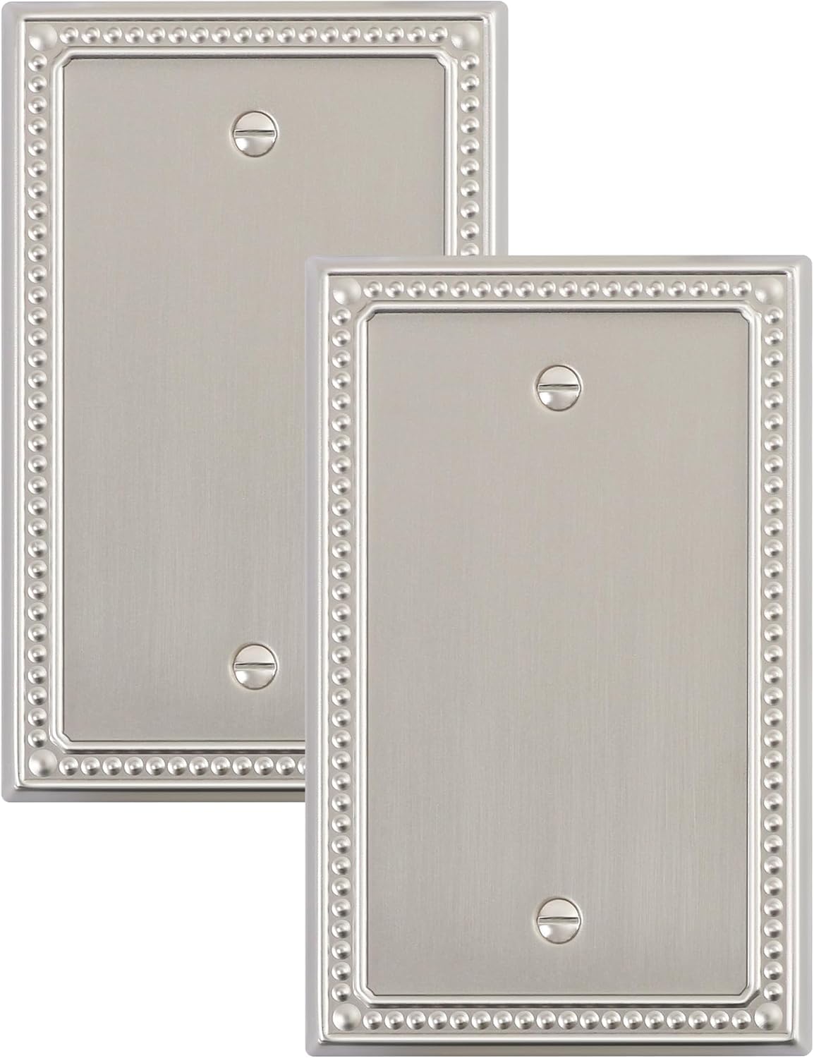2-Pack Blank Outlet Cover Wall Plate, Metal Switch Plates Outlet Covers, Brushed Nickel Pearls