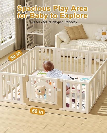 Premium Foam Baby Play Mat 50" x 50" – Removable & Machine Washable Cover, Extra Thick Padding